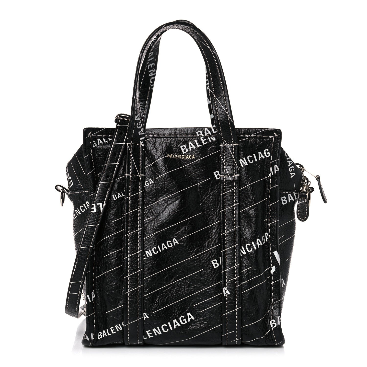 Balenciaga Agneau Arena Logo Multicolor Print XS Bazar Shopper Tote Black White 1 of 11
