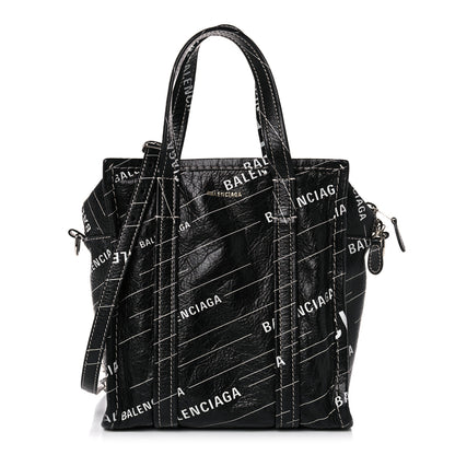 Balenciaga Agneau Arena Logo Multicolor Print XS Bazar Shopper Tote Black White 1 of 11