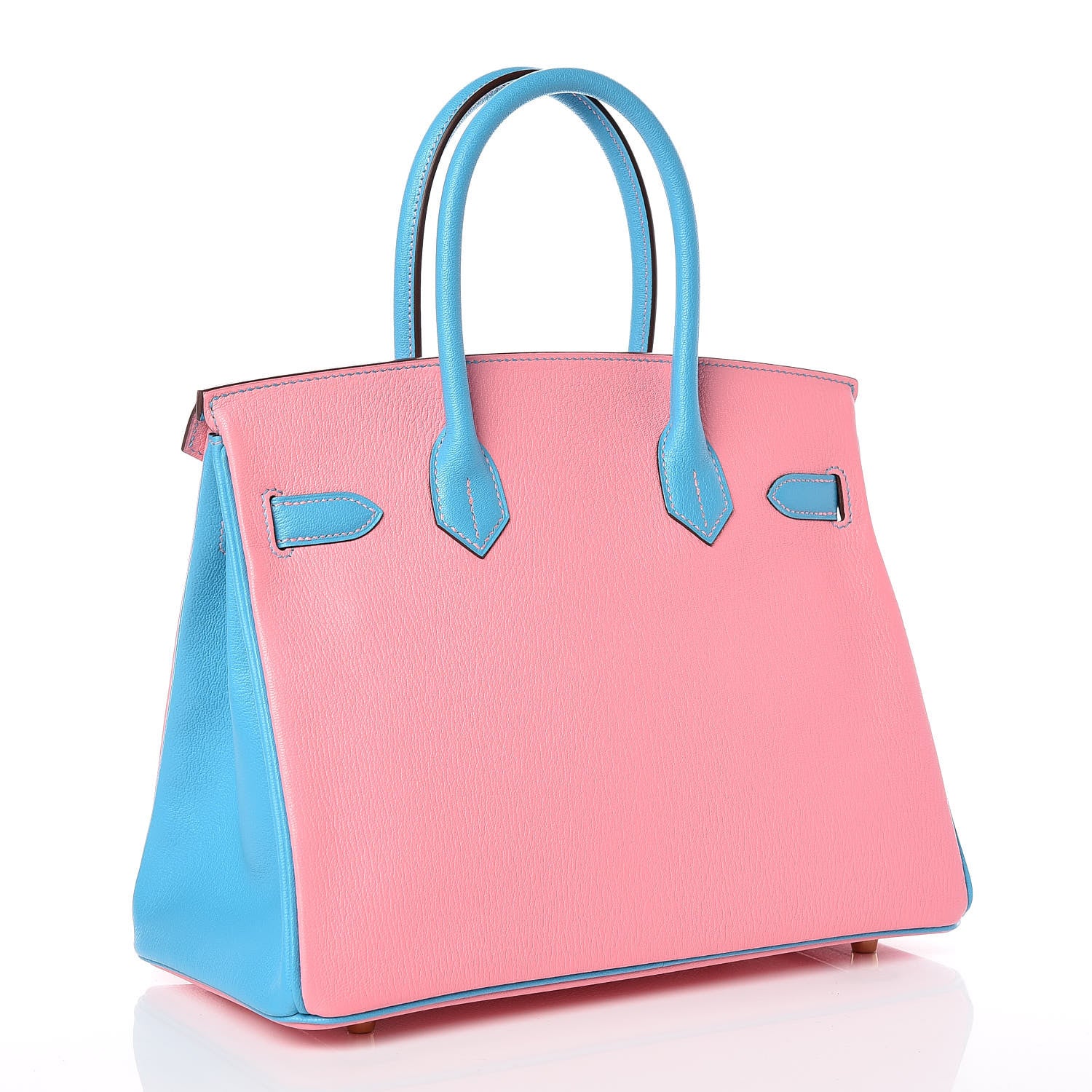 Hermes Chevre Bi-Color Horseshoe Birkin 30 Rose Confetti Bleu Azteque 3 of 10