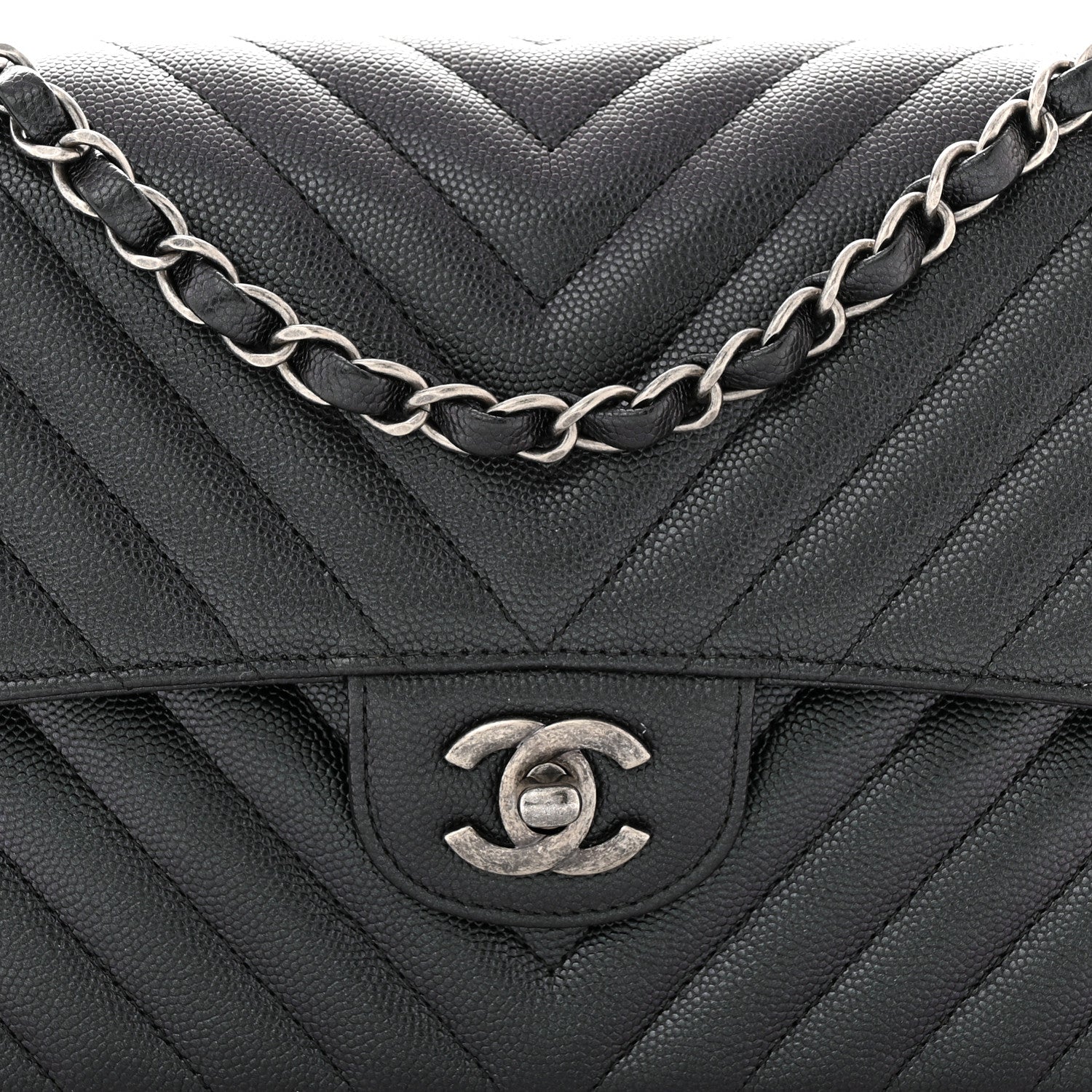 Chanel Iridescent Caviar Chevron Quilted Medium Double Flap Black 8 of 11