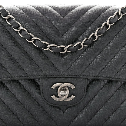 Chanel Iridescent Caviar Chevron Quilted Medium Double Flap Black 8 of 11