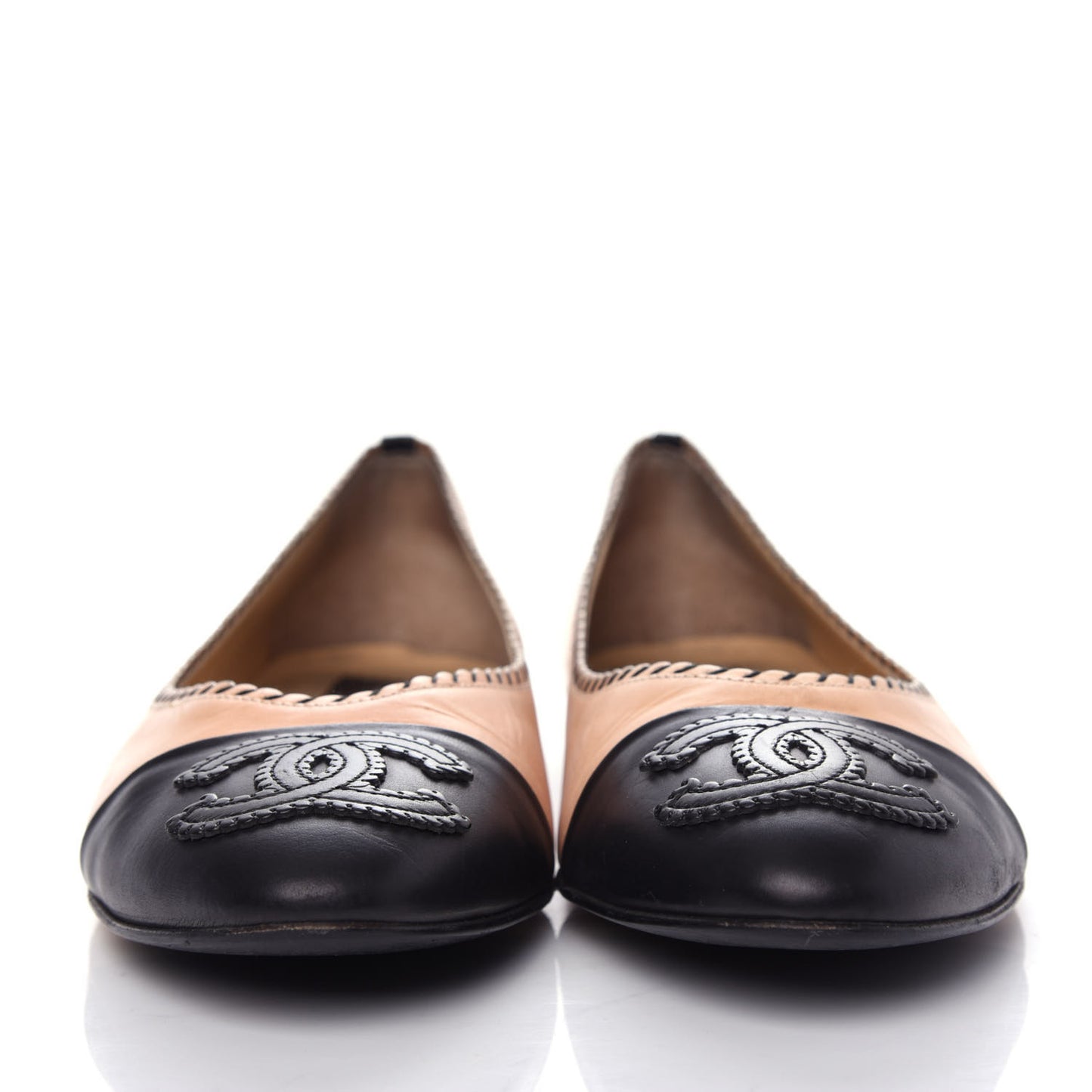 Lambskin Cap Toe Ballerina Flats 41 Beige Black