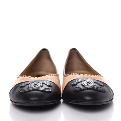 Chanel Lambskin Cap Toe Ballerina Flats 41 Beige Black 2 of 10