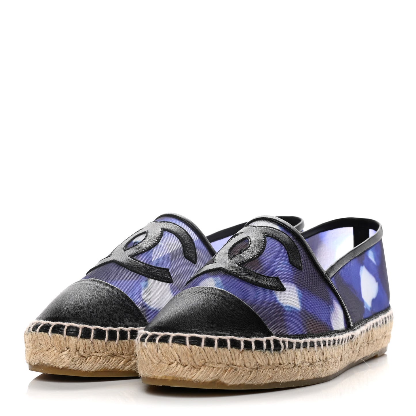Mesh Lambskin Check Print CC Espadrilles 41 Blue Black White
