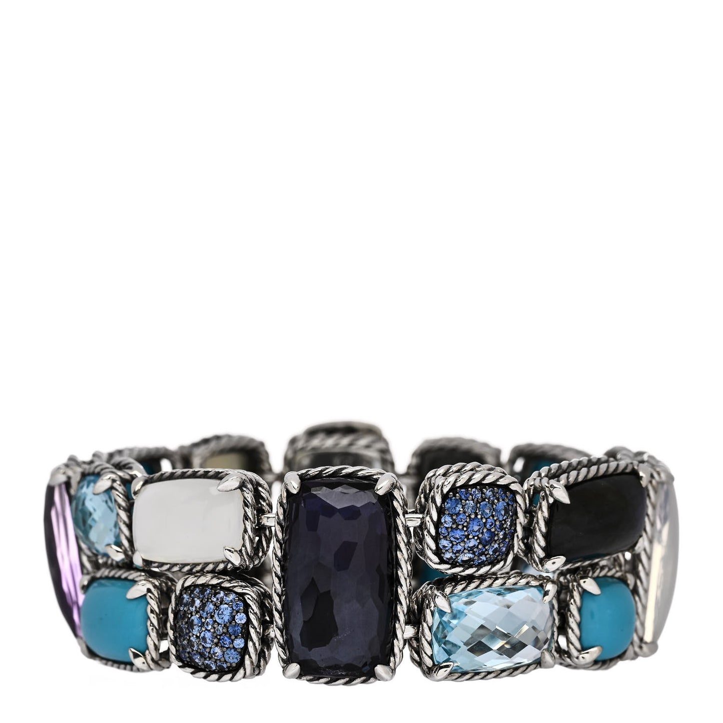 Sterling Silver Multi Gemstone Chatelaine Mosaic Bracelet