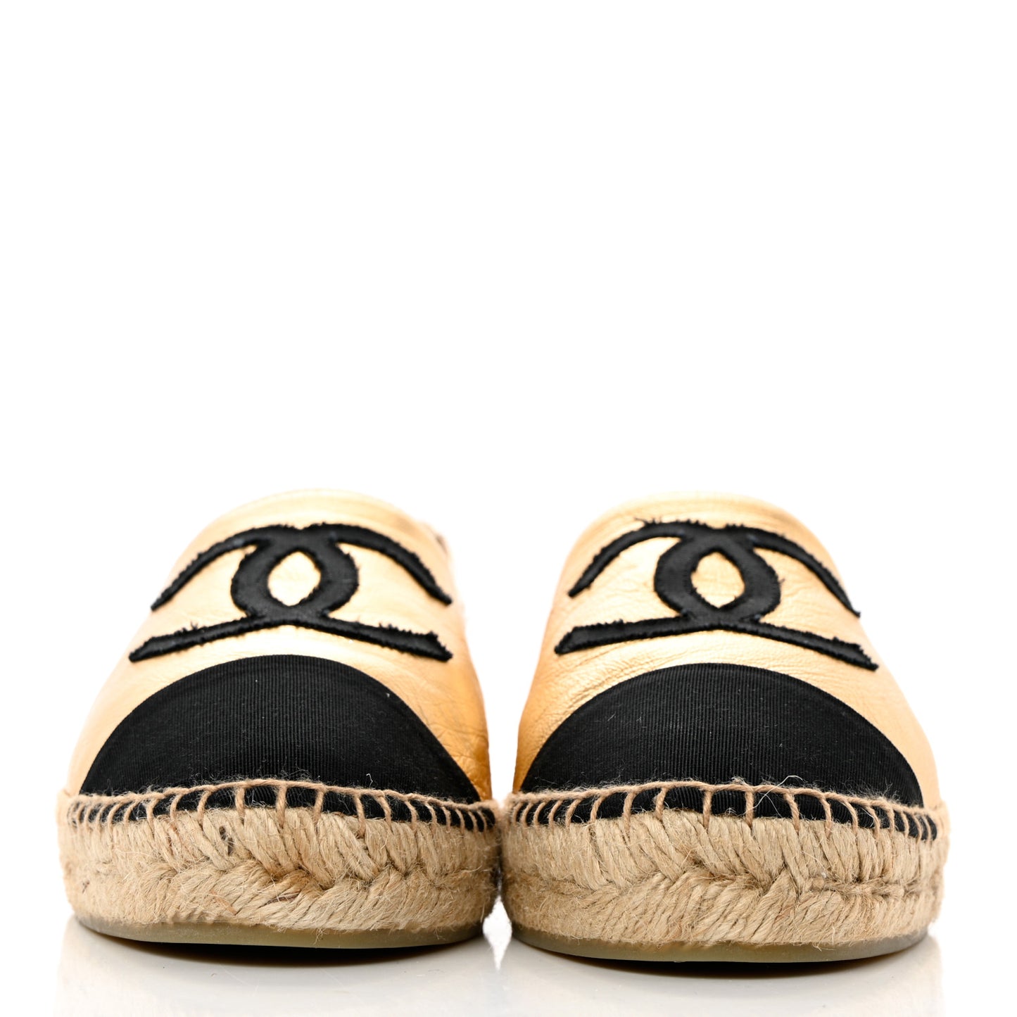 Laminated Lambskin Grosgrain CC Espadrilles 40 Gold Black