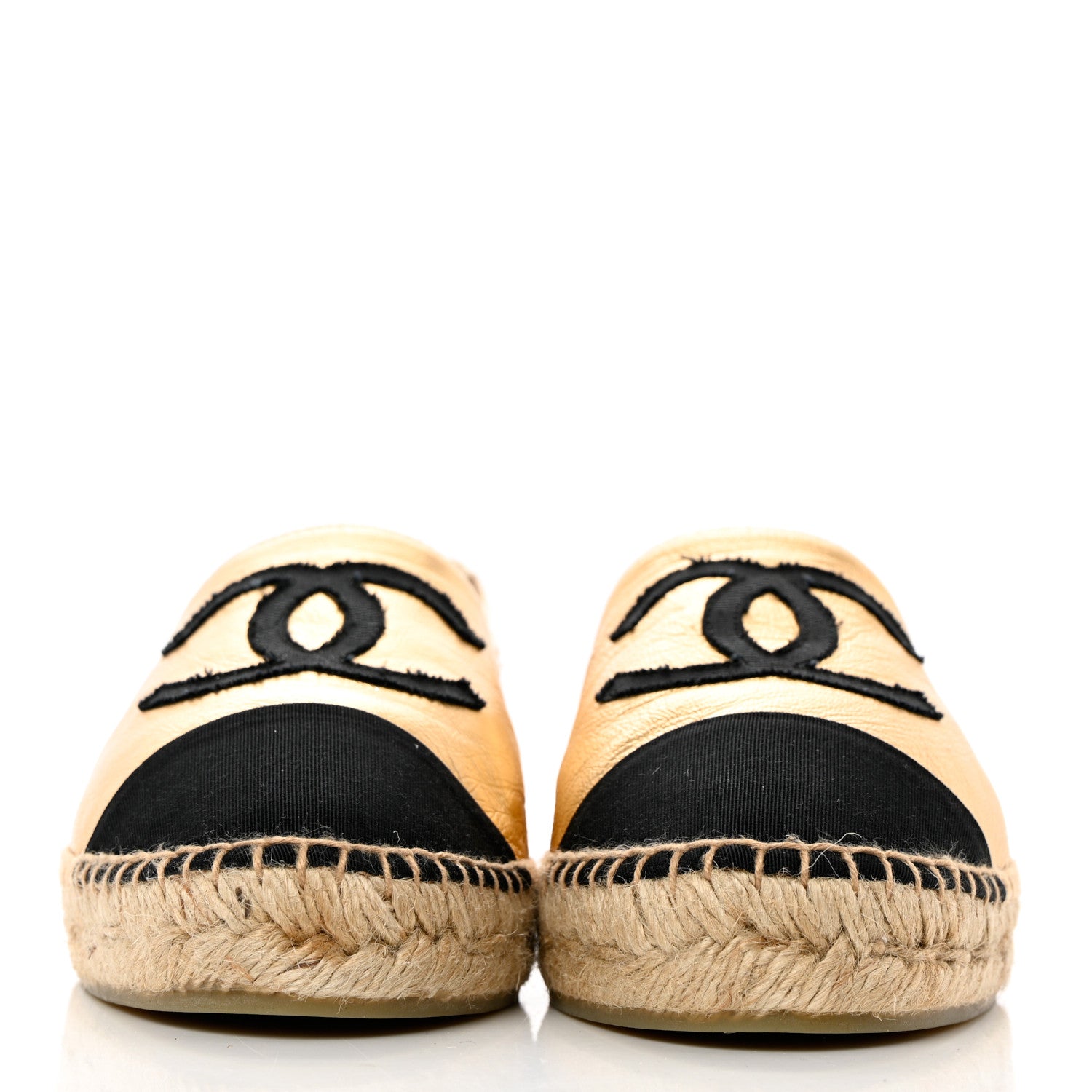 Chanel Laminated Lambskin Grosgrain CC Espadrilles 40 Gold Black 2 of 8