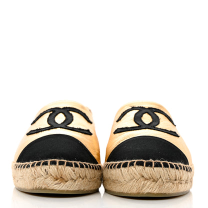 Chanel Laminated Lambskin Grosgrain CC Espadrilles 40 Gold Black 2 of 8
