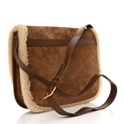 Saint Laurent Nubuck Shearling Besace Satchel Dark Cigar Natural Beige 3 of 11