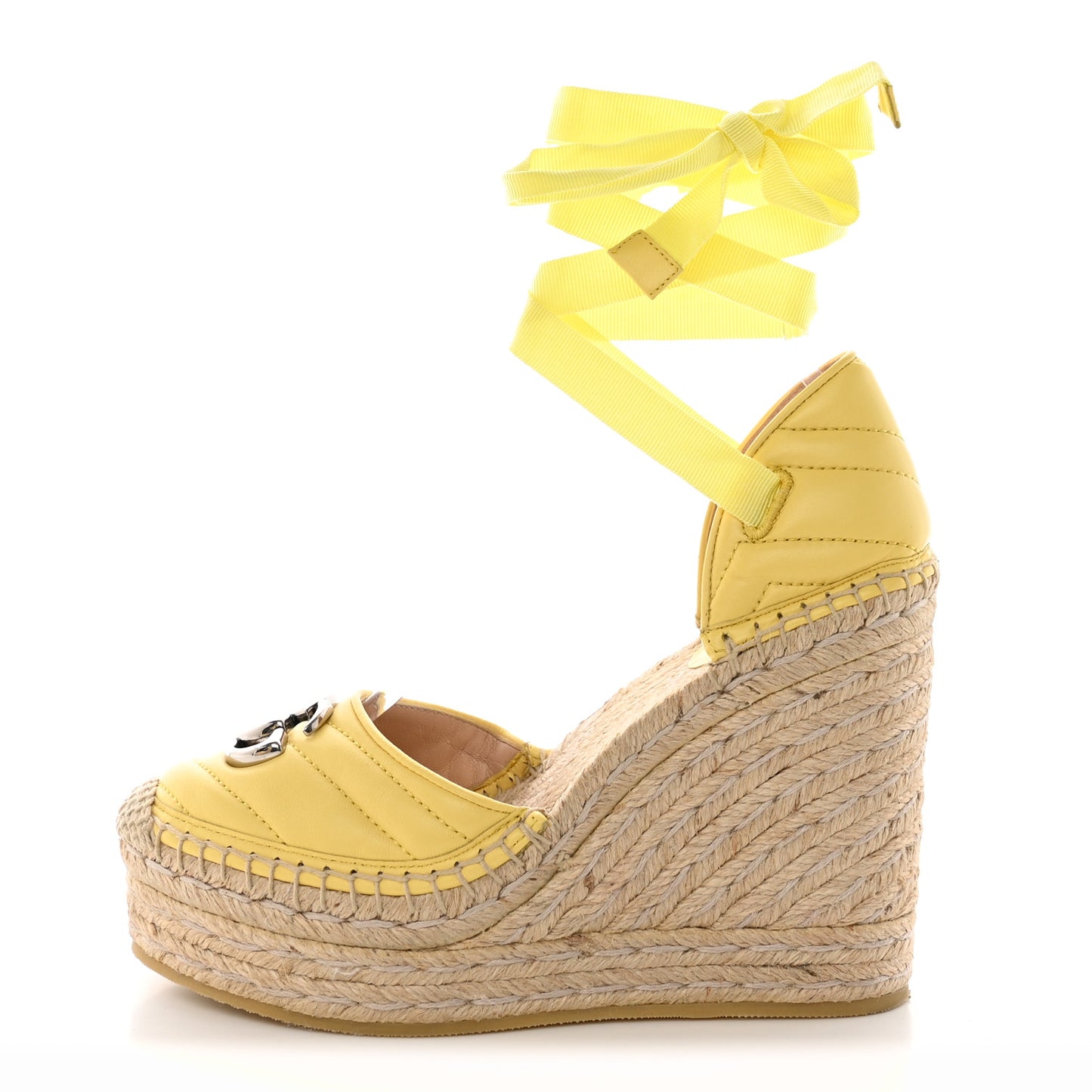 Nappa Matelasse GG Marmont Ankle Wrap Platform Espadrille Wedges 36.5 Banana