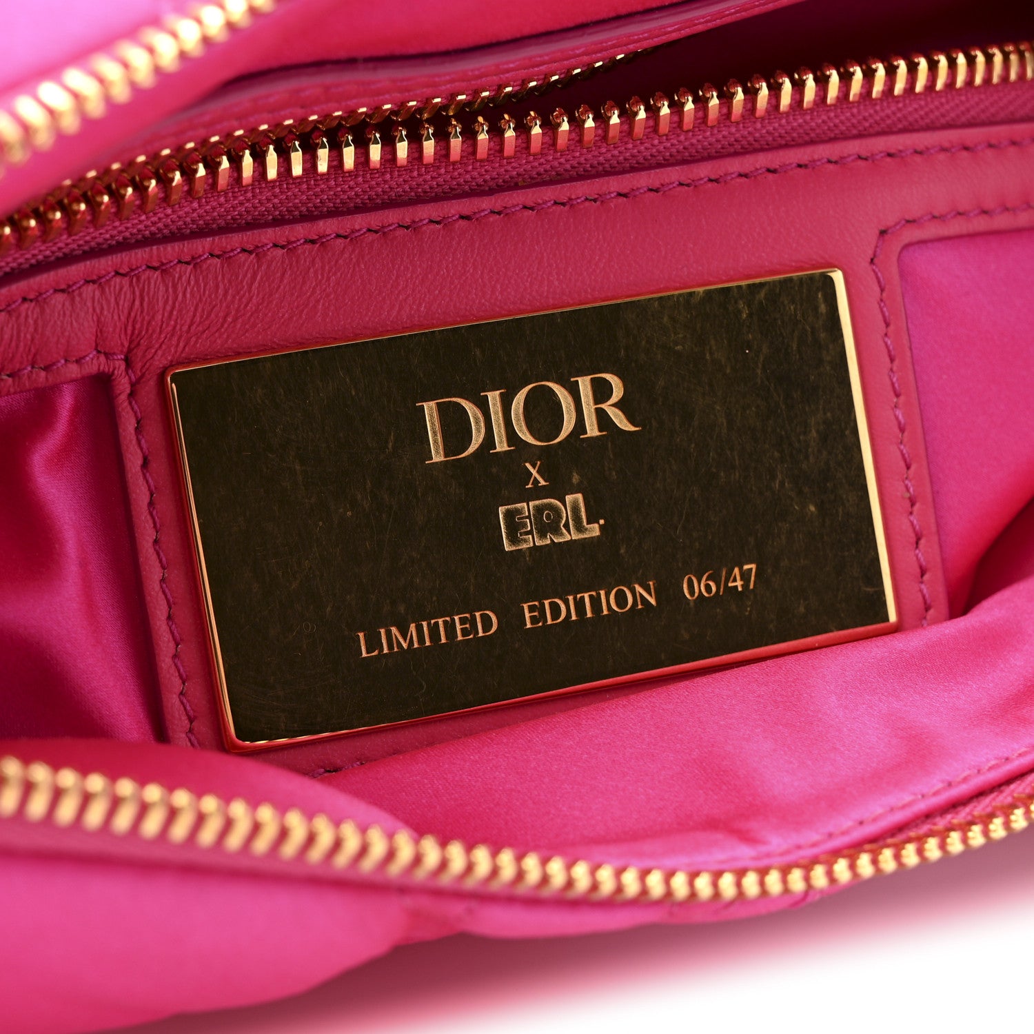 Christian Dior X ERL Satin Cannage Micro Venice Saddle Bag Fuchsia