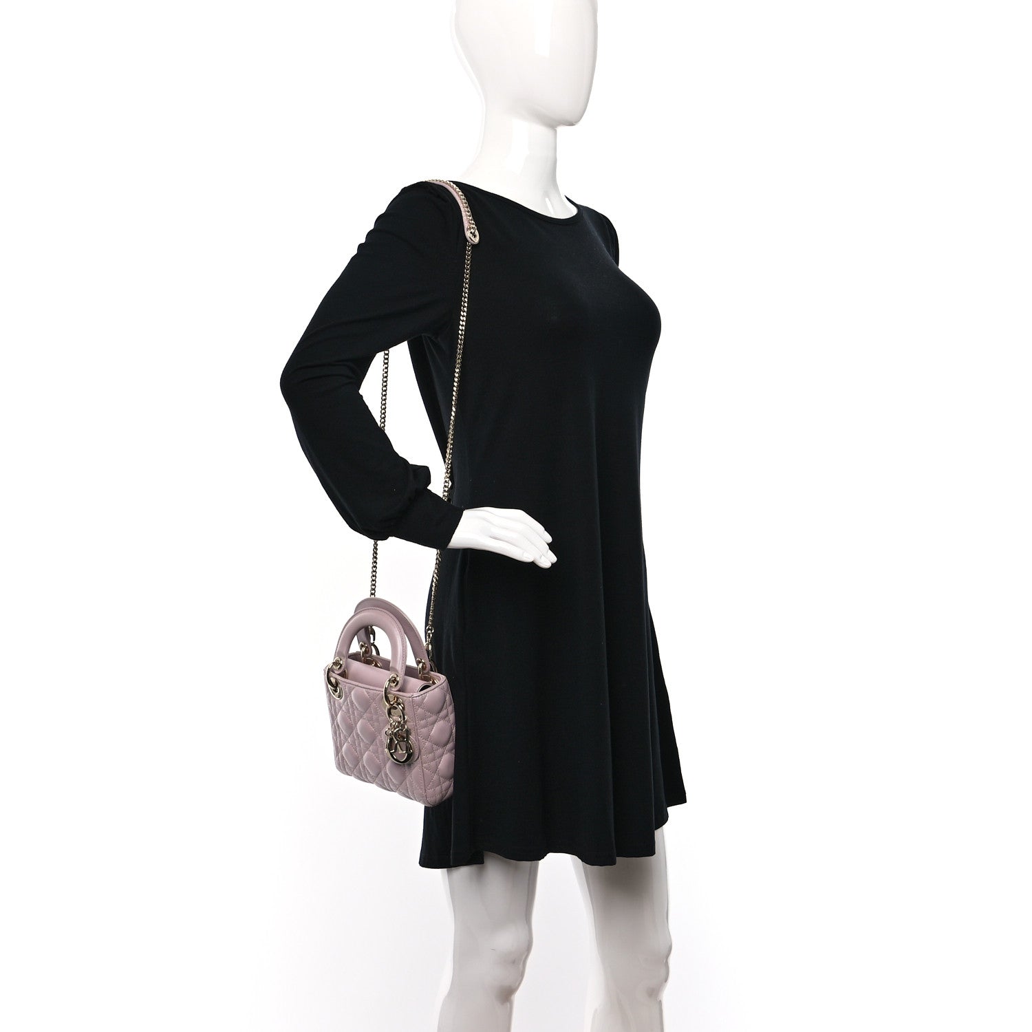 Christian Dior Metallic Lambskin Cannage Mini Lady Dior Lotus 2 of 11