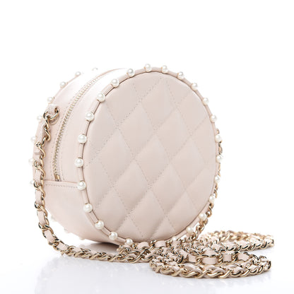 Chanel Calfskin Quilted Pearl Round Clutch With Chain White 3 of 10