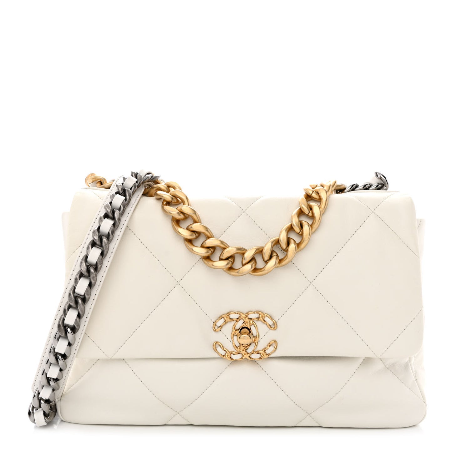 Goatskin Quilted Large Chanel 19 Flap White