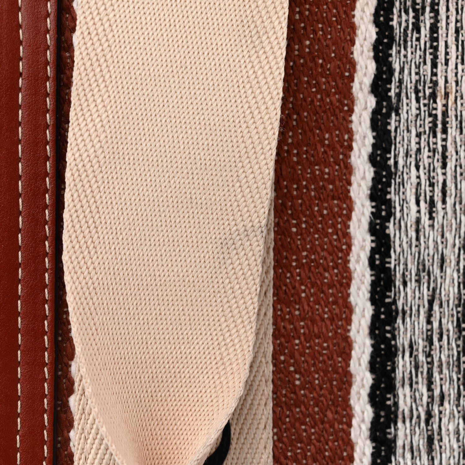 Chloe Woven Linen Large Woody Striped Ribbon Tote Sepia Brown 12 of 14