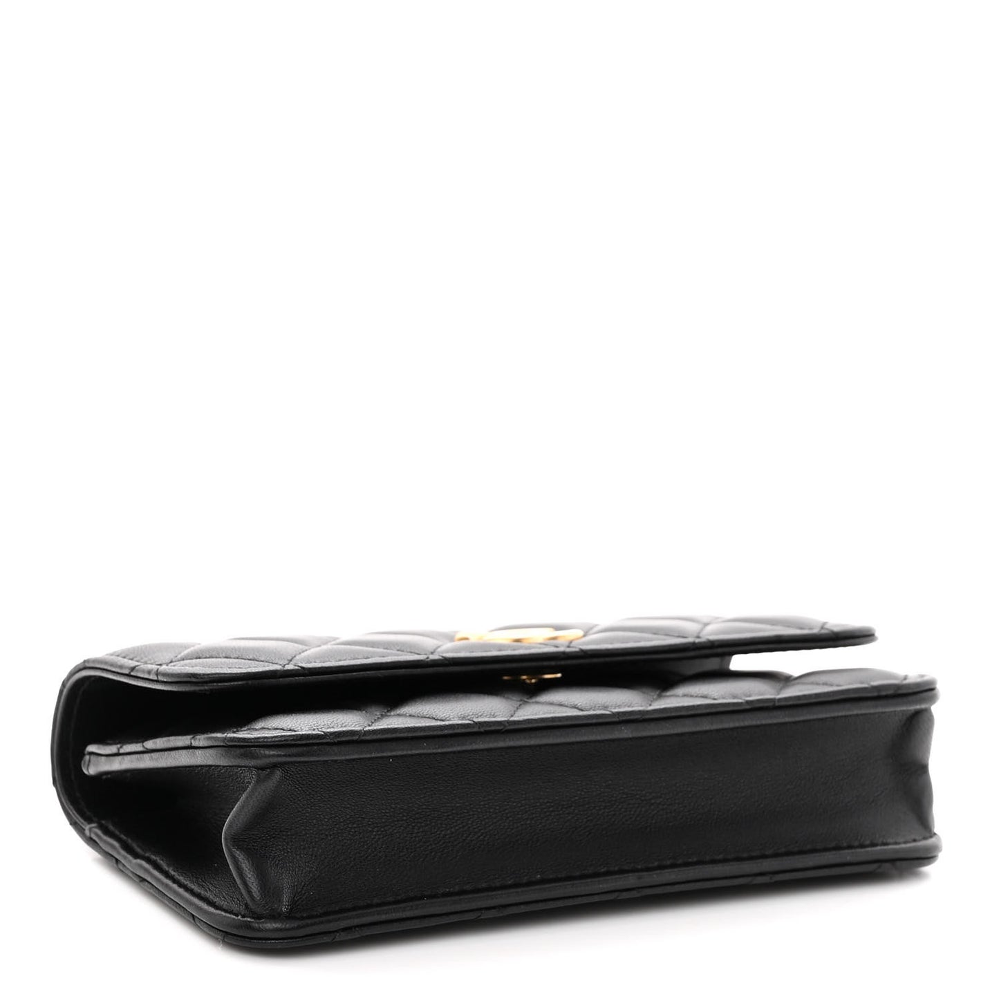 Lambskin Quilted Sweet Camellia Flap Phone Holder With Chain Black