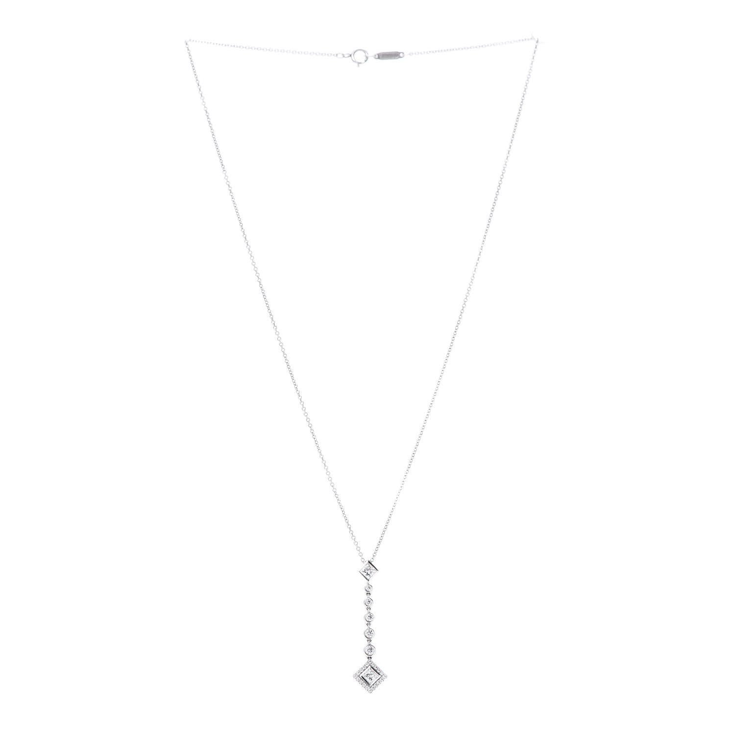 Tiffany Platinum Diamond Grace Drop Pendant Necklace 3 of 6