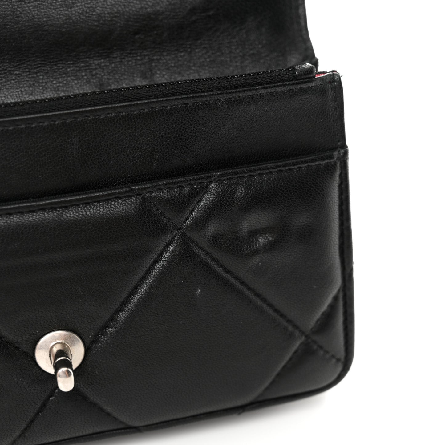Lambskin Quilted Chanel 19 Wallet On Chain WOC Black