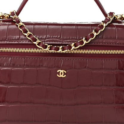 Chanel Calfskin Crocodile Embossed Top Handle Slim Vanity With Chain Dark Burgundy 8 of 11