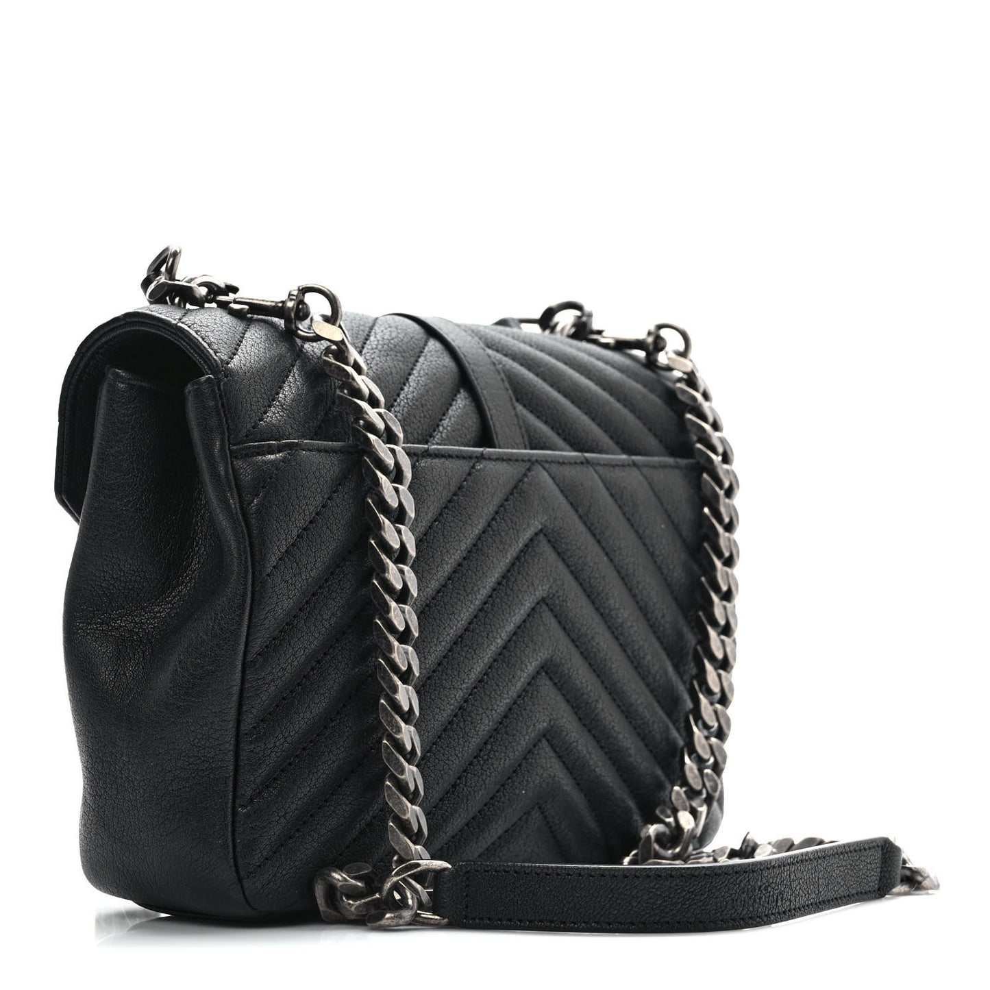 Sheepskin Matelasse Chevron Monogram Medium College Bag Black