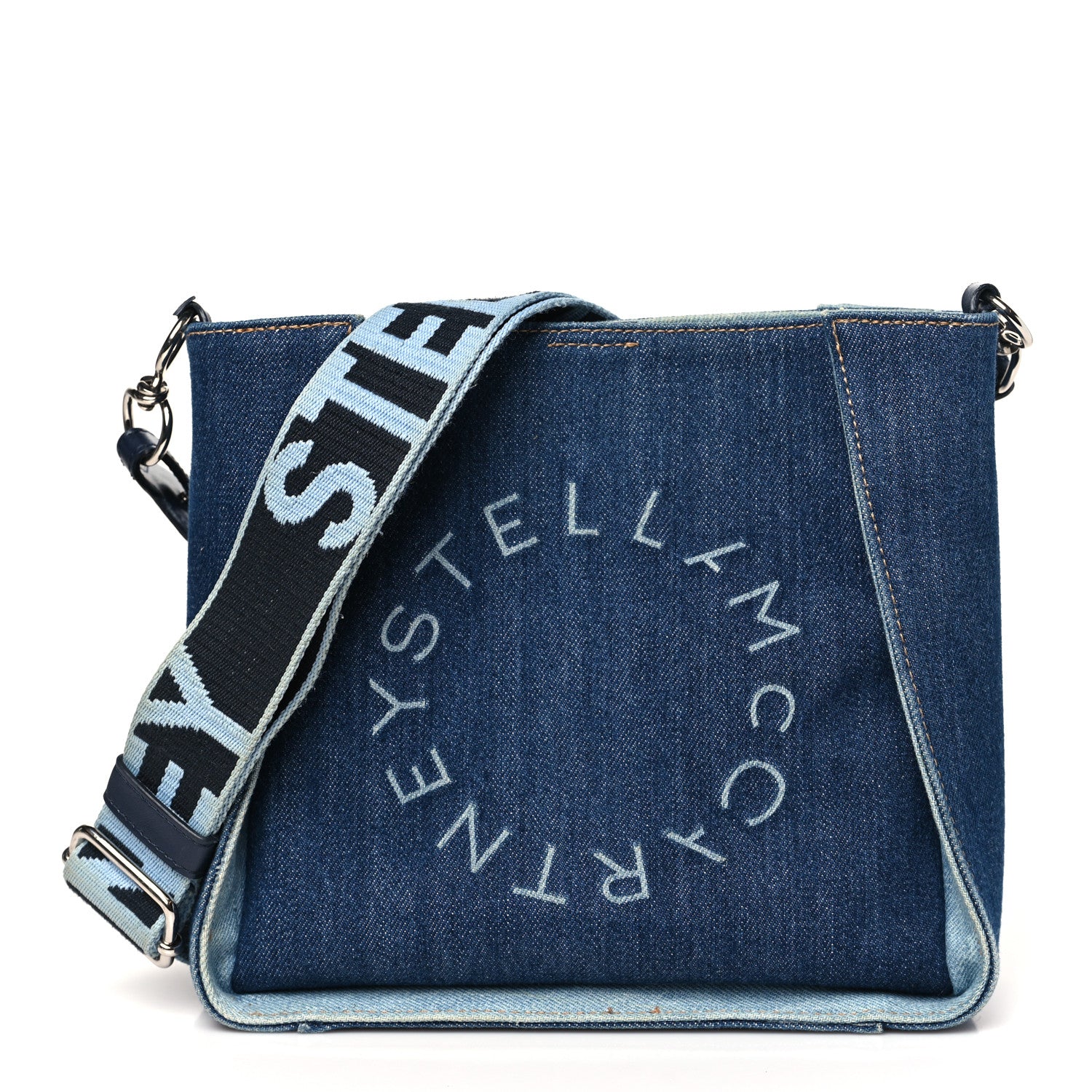 Stella McCartney Eco Alter Denim Perforated Logo Mini Crossbody Orion Blue 1 of 9