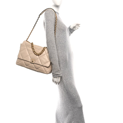 Chanel Lambskin Quilted Maxi Chanel 19 Flap Beige 2 of 10