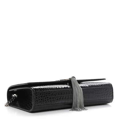 Saint Laurent Calfskin Crocodile Embossed Medium Classic Monogram Kate Tassel Satchel Black 4 of 9