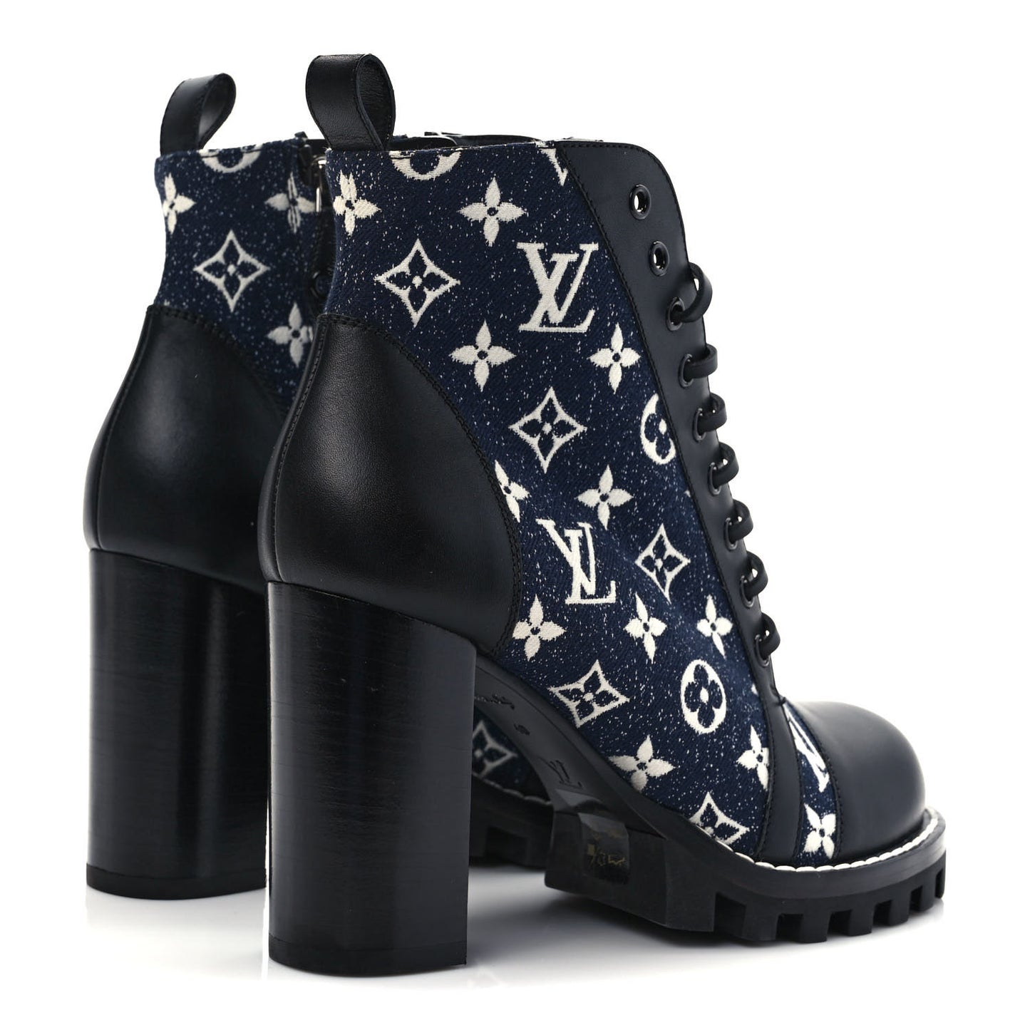 Denim Calfskin Monogram Star Trail Ankle Boots 40 Navy Blue