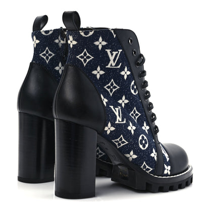 Louis Vuitton Denim Calfskin Monogram Star Trail Ankle Boots 40 Navy Blue 4 of 7