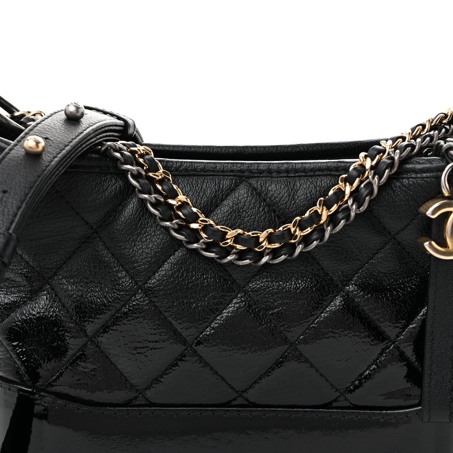 Patent Goatskin Quilted Small Gabrielle Hobo Black