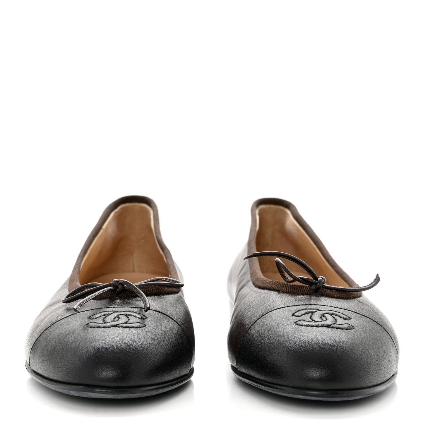 Lambskin Cap Toe CC Ballerina Flats 40.5 Brown Black