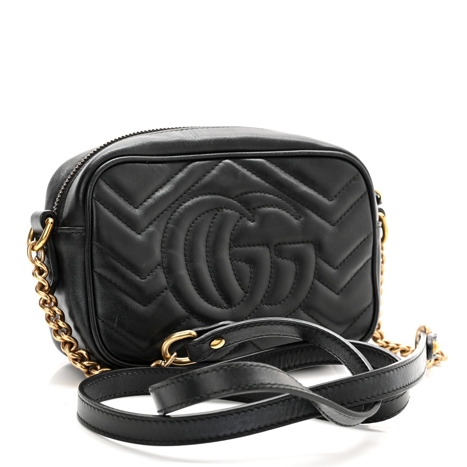Gucci Calfskin Matelasse Mini GG Marmont Chain Shoulder Bag Black 3 of 13