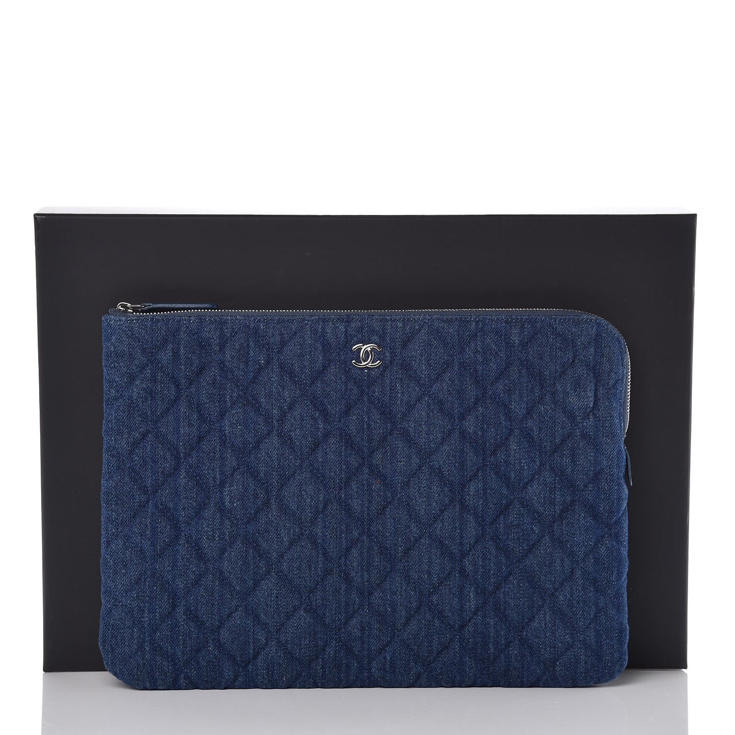 Denim Quilted Medium Cosmetic Case Blue