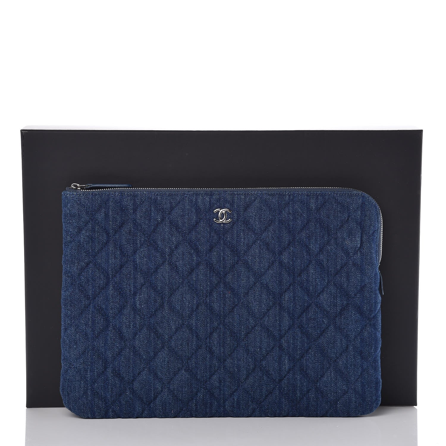 Chanel Denim Quilted Medium Cosmetic Case Blue 10 of 10