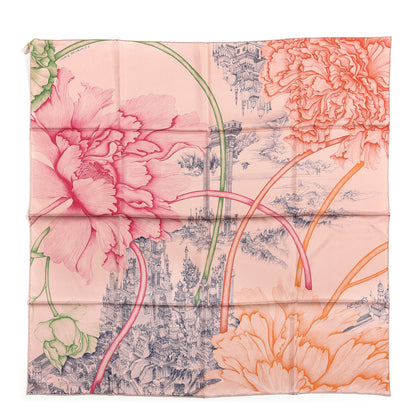 Hermes Silk A l'Ombre des Pivoines Scarf 90 Vieux Rose Encre 1 of 4