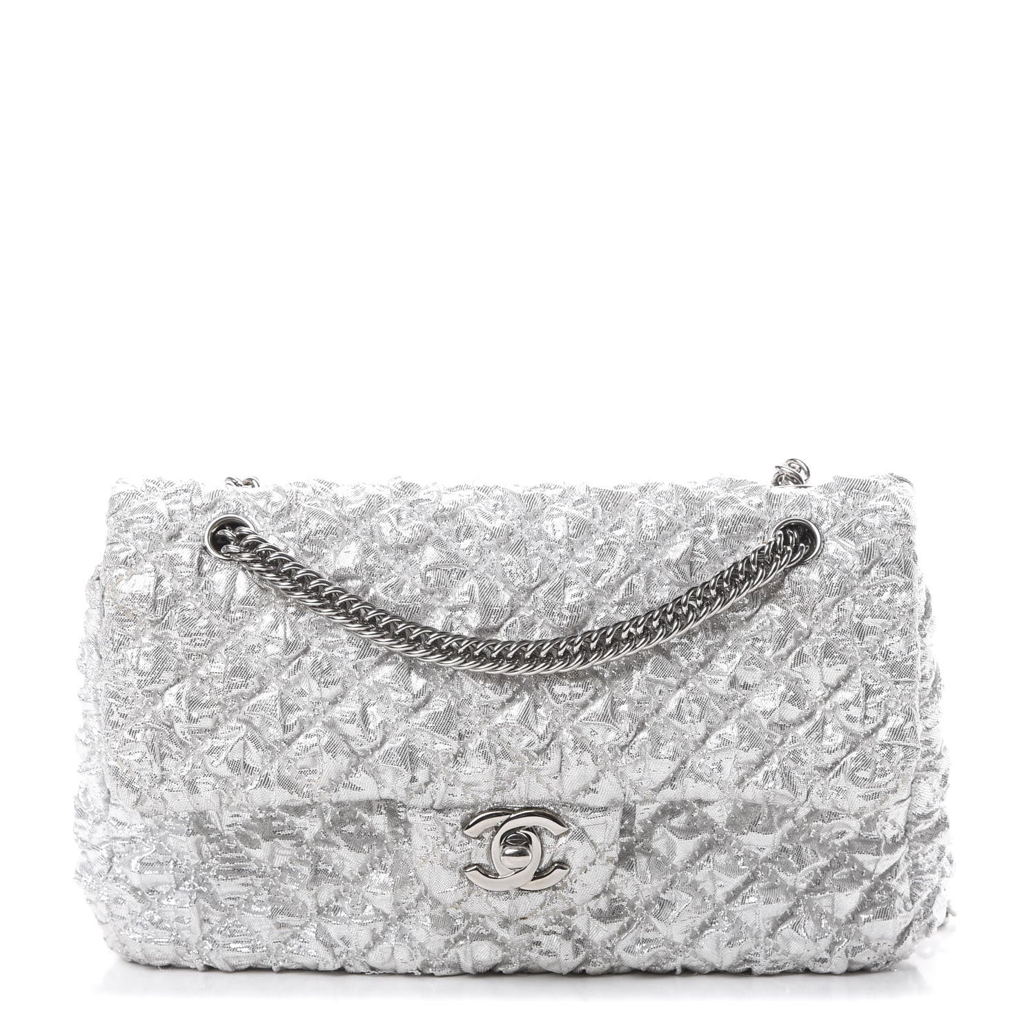 Chanel Metallic Lame Quilted Small Double Flap Silver 1 of 12