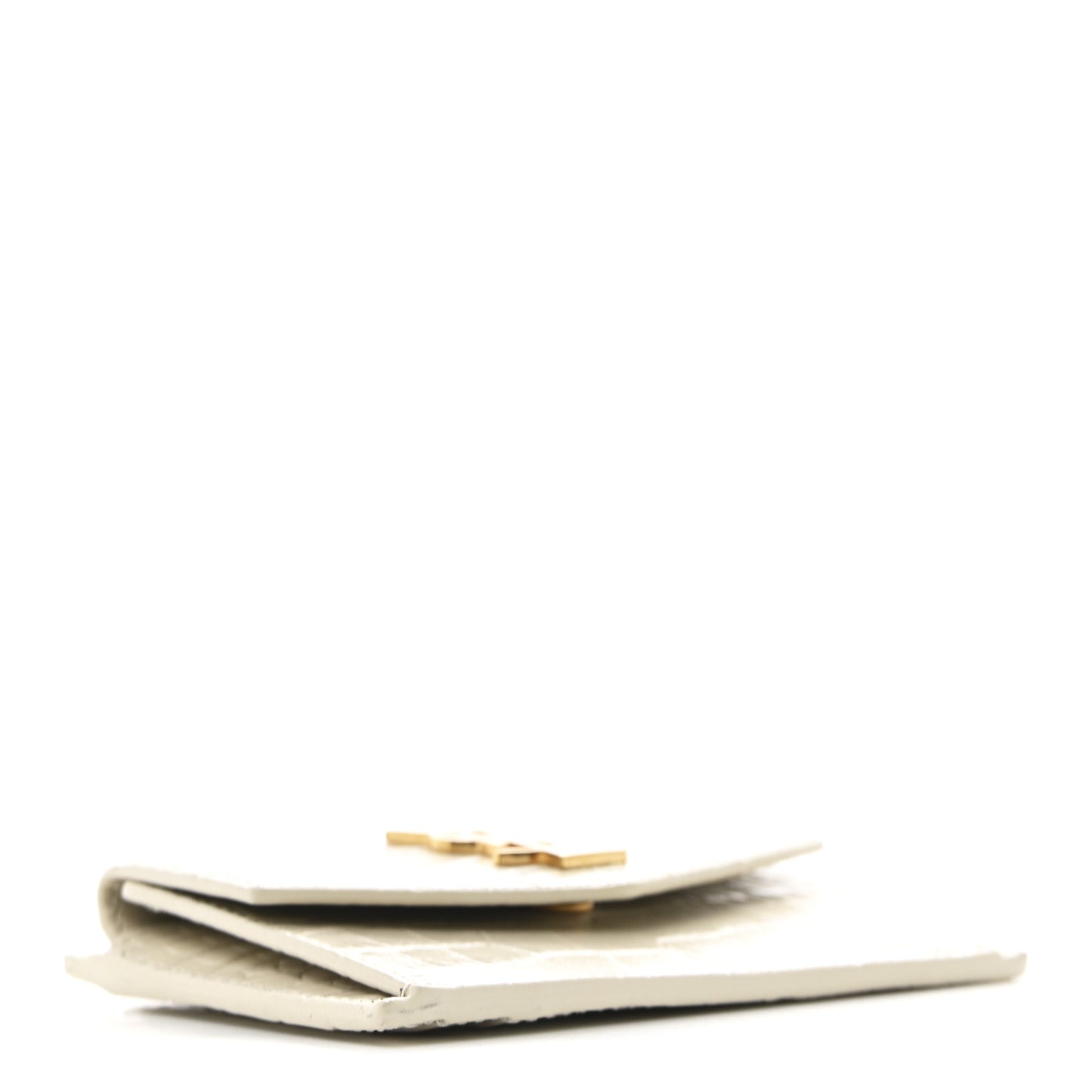 Calfskin Crocodile Embossed Uptown Monogram Card Case Crema Soft