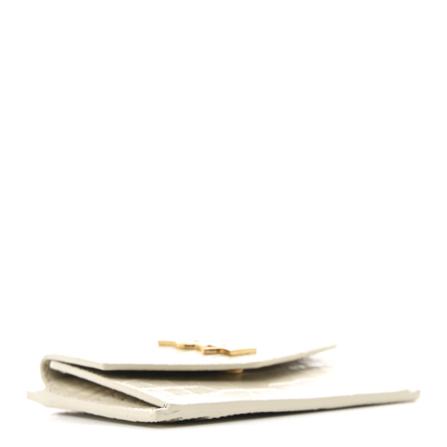Saint Laurent Calfskin Crocodile Embossed Uptown Monogram Card Case Crema Soft 4 of 9