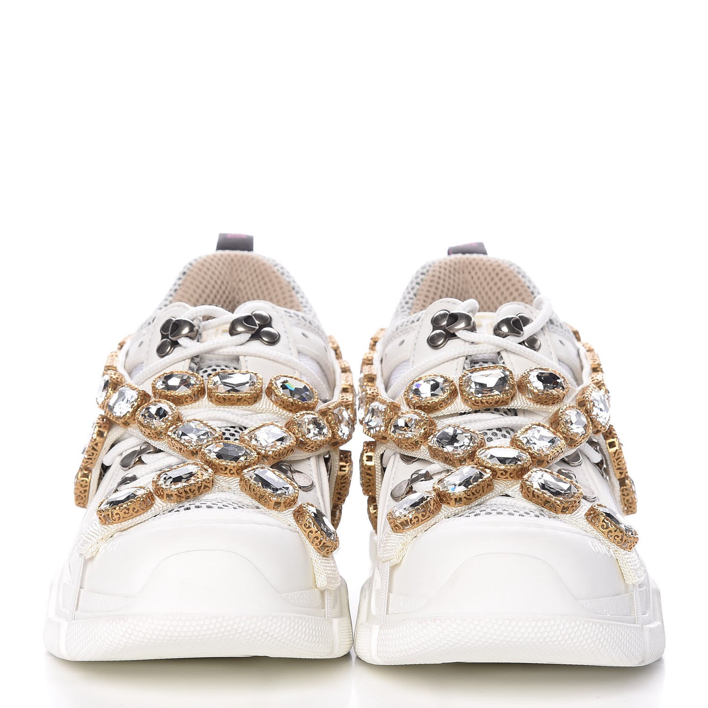 X SEGA Mesh Calfskin Suede Removable Crystals Womens Flashtrek Sneakers 36 Great White