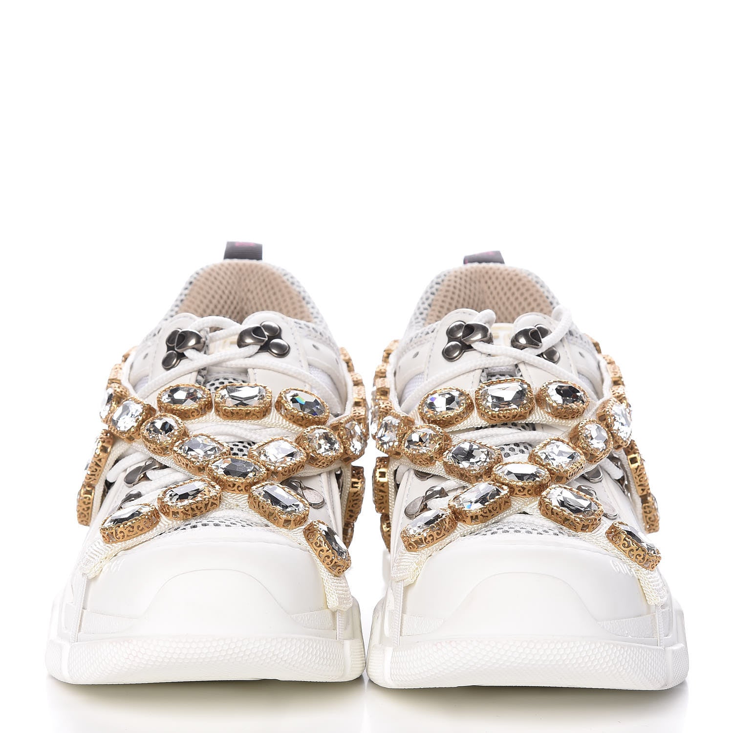 Gucci X SEGA Mesh Calfskin Suede Removable Crystals Womens Flashtrek Sneakers 36 Great White 2 of 10
