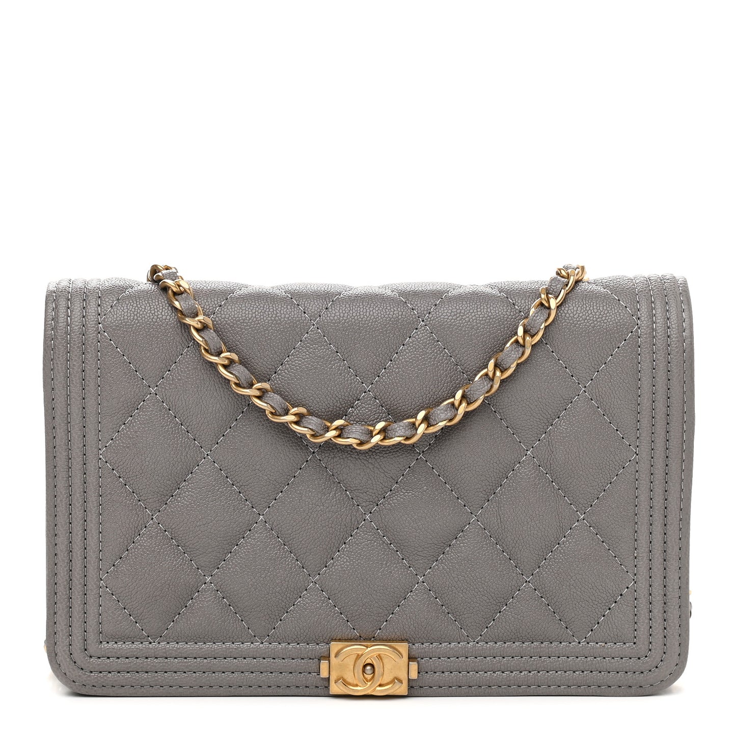 Caviar Quilted Boy Wallet On Chain WOC Grey