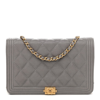Chanel Caviar Quilted Boy Wallet On Chain WOC Grey 1 of 10