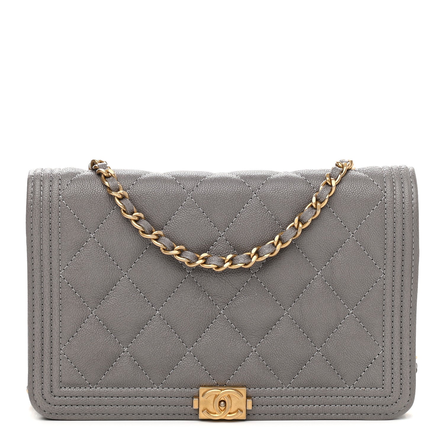 Chanel Caviar Quilted Boy Wallet On Chain WOC Grey 1 of 11