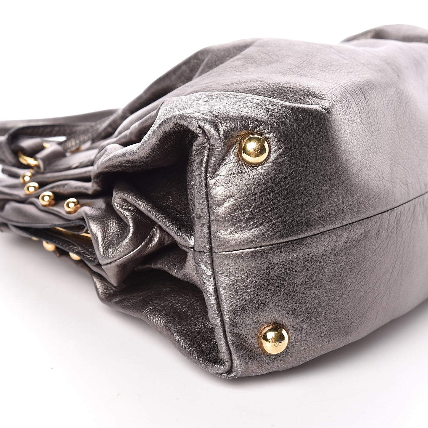Metallic Calfskin Vanite Studded Dome Satchel Grey