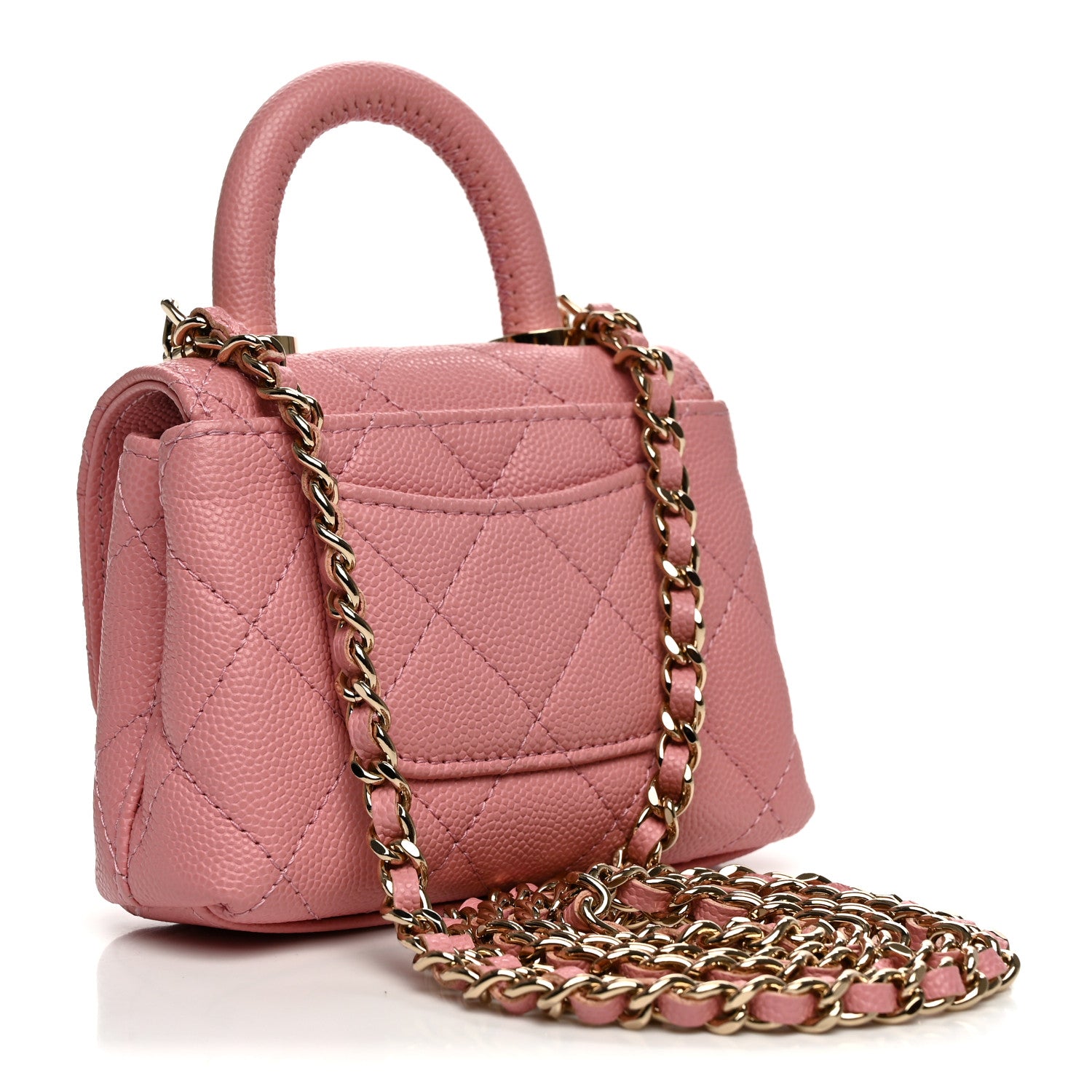 Chanel Caviar Quilted Nano Coco Handle Clutch With Chain Pink 3 of 10