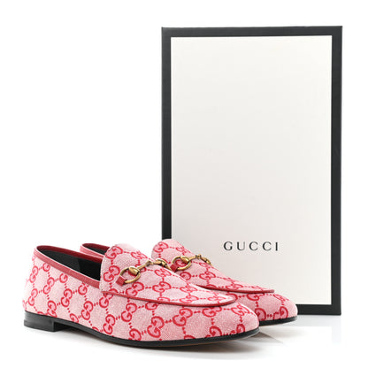 Gucci Canvas GG Monogram Horsebit Womens Jordaan Loafers 40 Gardenia Hibiscus Red 10 of 10