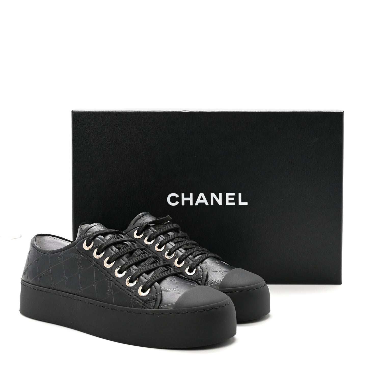 Lambskin Printed Logo Sneakers 37.5 Black