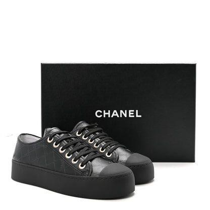 Chanel Lambskin Printed Logo Sneakers 37.5 Black 10 of 10