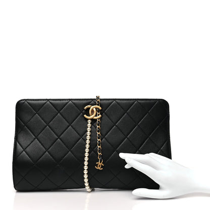 Chanel Lambskin Quilted Pearl Clutch Black 2 of 8