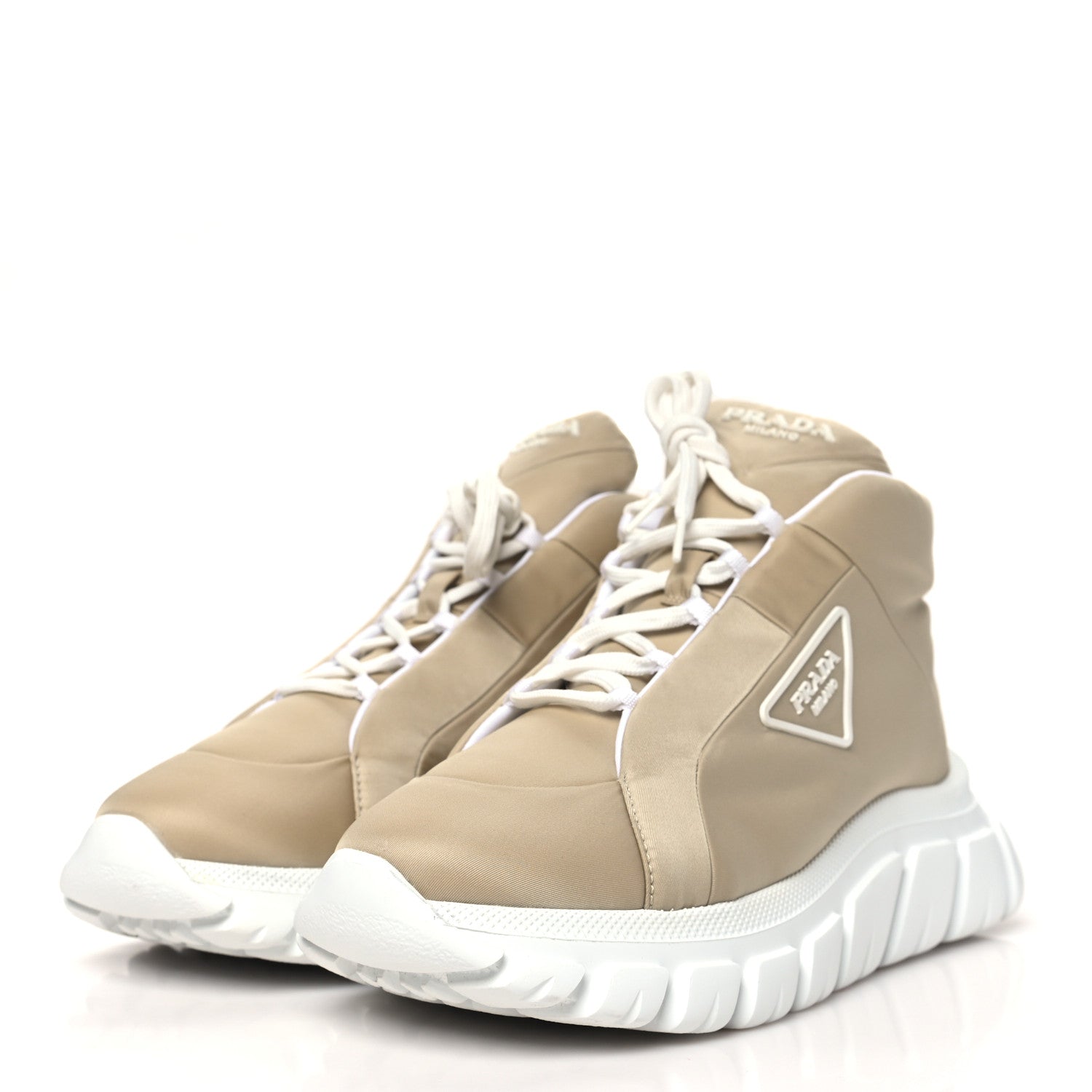 Prada Re-Nylon Gabardine Rubber Triangle Logo Quilted Mens Rush Piuma 50mm Mid Sneakers 39.5 Deserto 4 of 10
